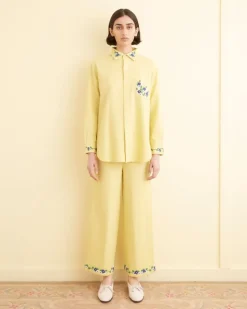 Women BODE Beaded Chicory Long Sleeve Shirt