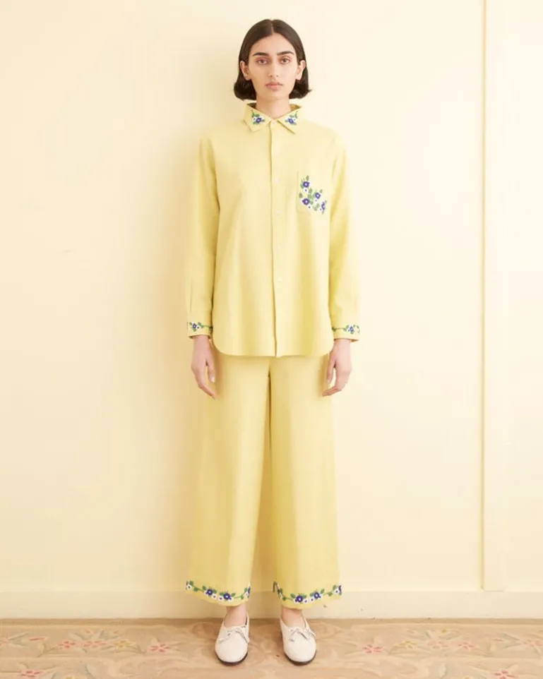 Women BODE Beaded Chicory Long Sleeve Shirt