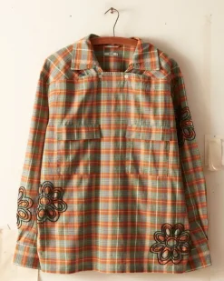 Men BODE Beaded Floral Madras Long Sleeve Shirt - Blue