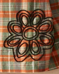 Men BODE Beaded Floral Madras Long Sleeve Shirt - Blue