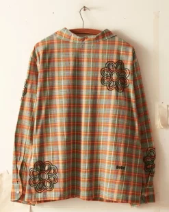 Men BODE Beaded Floral Madras Long Sleeve Shirt - Blue