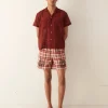 Men BODE Beaded Floral Madras Shorts - Red