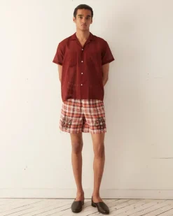 Men BODE Beaded Floral Madras Shorts - Red