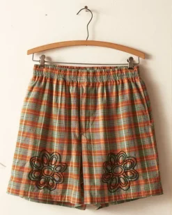 Men BODE Beaded Floral Madras Shorts - Blue