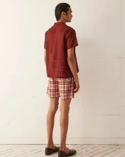 Men BODE Beaded Floral Madras Shorts - Red