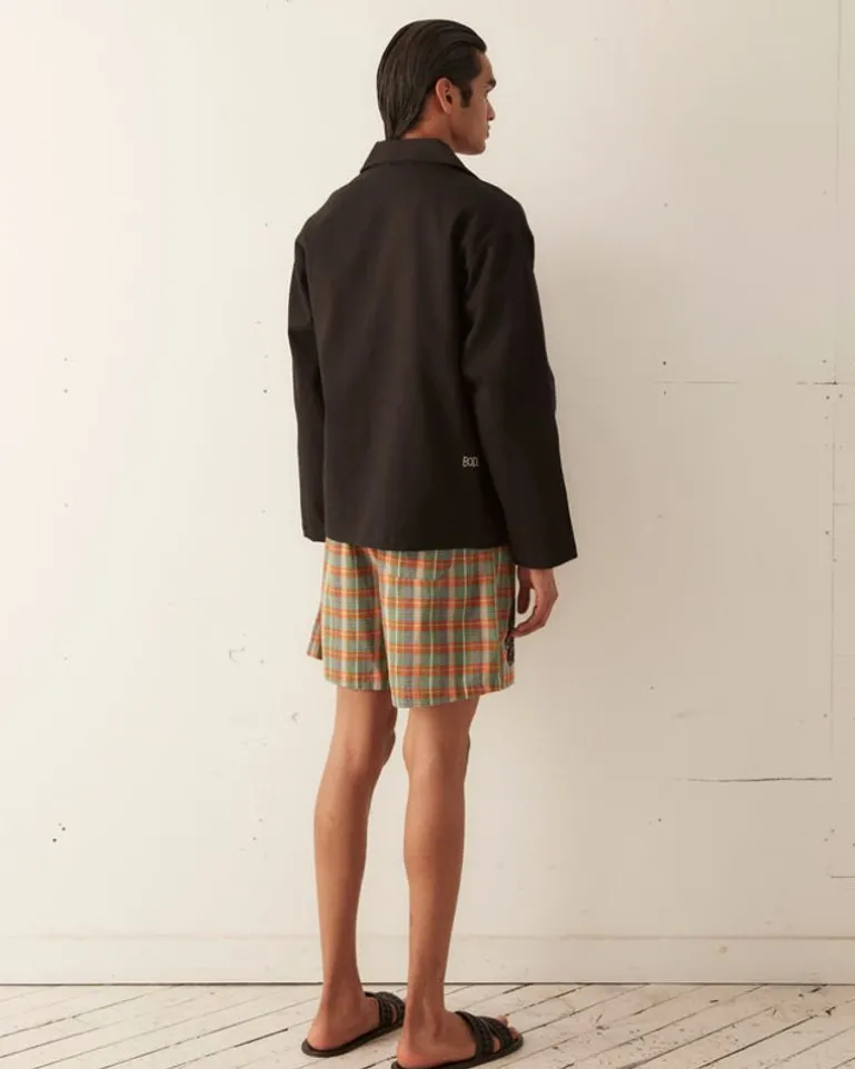 Men BODE Beaded Floral Madras Shorts - Blue