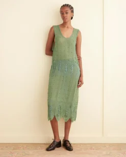 Women BODE Beaded Grid Vine Dress