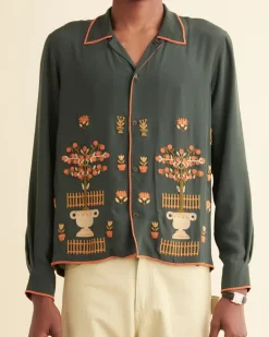 Men BODE Beaded Paddock Sampler Long Sleeve Shirt