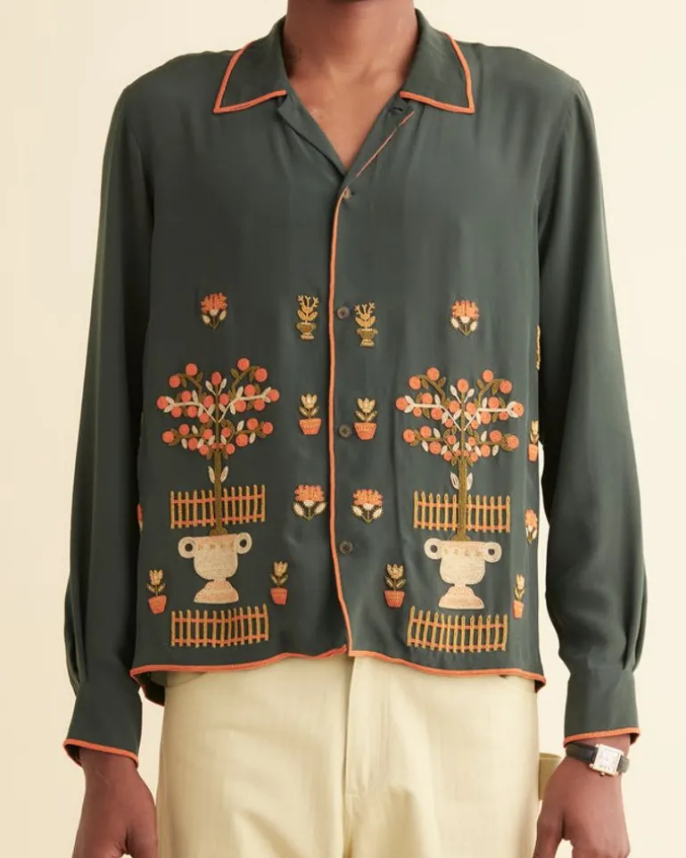 Men BODE Beaded Paddock Sampler Long Sleeve Shirt