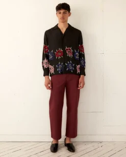Men BODE Beaded Poppy Long Sleeve Shirt