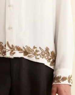 Men BODE Beaded Wheat Flower Long Sleeve Shirt