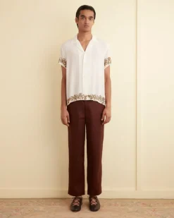Men BODE Beaded Wheat Flower Short Sleeve Shirt