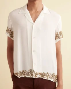 Men BODE Beaded Wheat Flower Short Sleeve Shirt