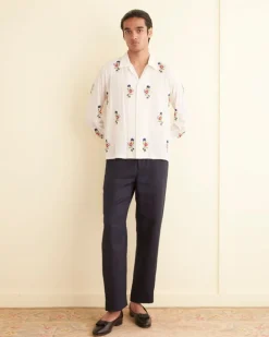 Men BODE Beaded Wildflower Long Sleeve Shirt