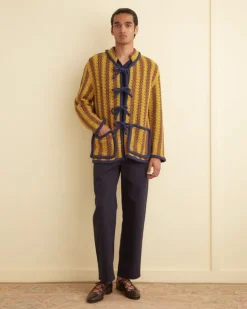 Men BODE Bold Stripe Cardigan - Brown/Gold