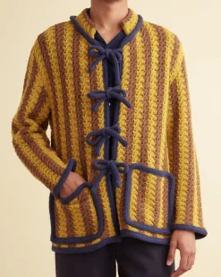 Men BODE Bold Stripe Cardigan - Brown/Gold