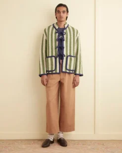 Men BODE Bold Stripe Cardigan - Green/Cream