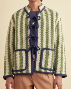 Men BODE Bold Stripe Cardigan - Green/Cream