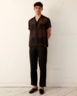 Men BODE Bugle Bead Trim Short Sleeve Shirt