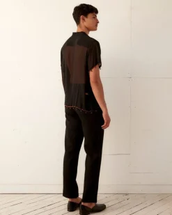 Men BODE Bugle Bead Trim Short Sleeve Shirt