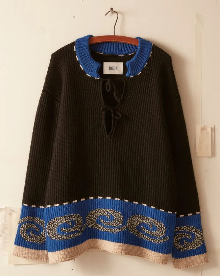 Men BODE Cape Cod Cross Stitch Pullover - Black