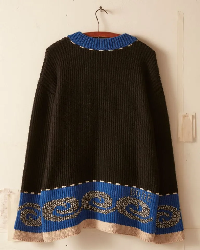 Men BODE Cape Cod Cross Stitch Pullover - Black
