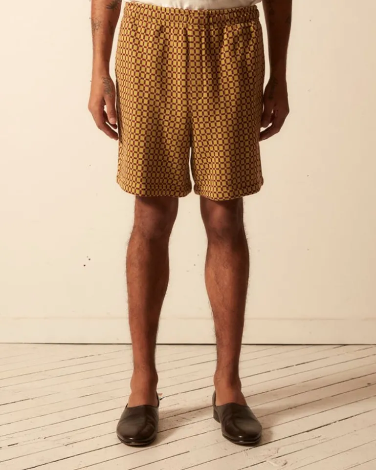Men BODE Checker Jacquard Rugby Short - Green And Maroon