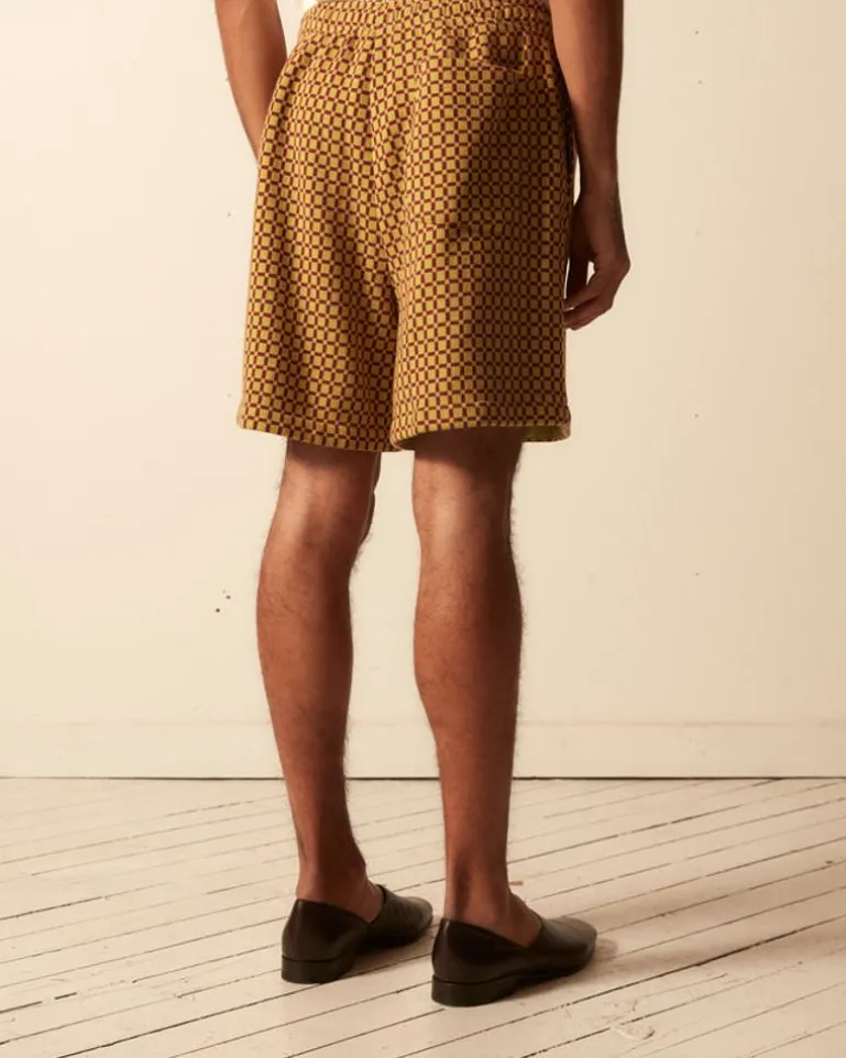 Men BODE Checker Jacquard Rugby Short - Green And Maroon