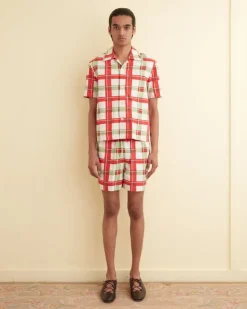 Men BODE Complementary Plaid Short Sleeve Shirt