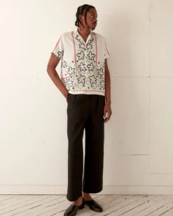 Men BODE Cornflower Cross Stitch Short Sleeve Shirt