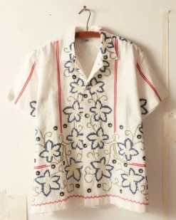 Men BODE Cornflower Cross Stitch Short Sleeve Shirt