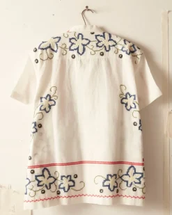 Men BODE Cornflower Cross Stitch Short Sleeve Shirt