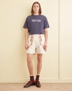 Men BODE Cross-Stitched Rose Garland Shorts