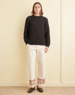 Men BODE Cross-Stitched Rose Garland Trousers