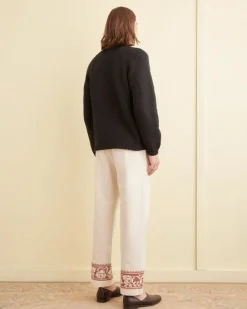 Men BODE Cross-Stitched Rose Garland Trousers