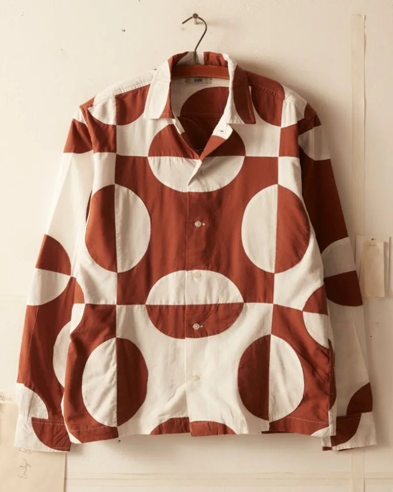 Men BODE Duo Oval Patchwork Long Sleeve Shirt