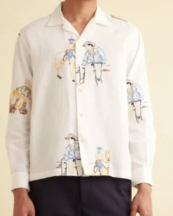 Men BODE Embroidered Buckaroo Long Sleeve Shirt