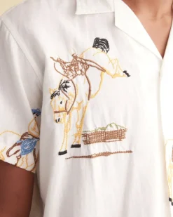 Men BODE Embroidered Buckaroo Short Sleeve Shirt
