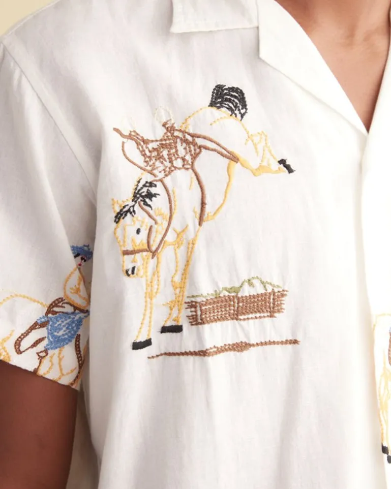 Men BODE Embroidered Buckaroo Short Sleeve Shirt