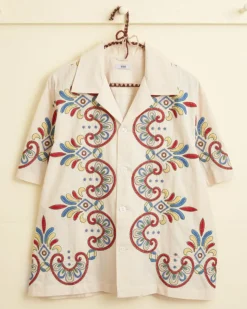 Men BODE Embroidered Carnival Short Sleeve Shirt