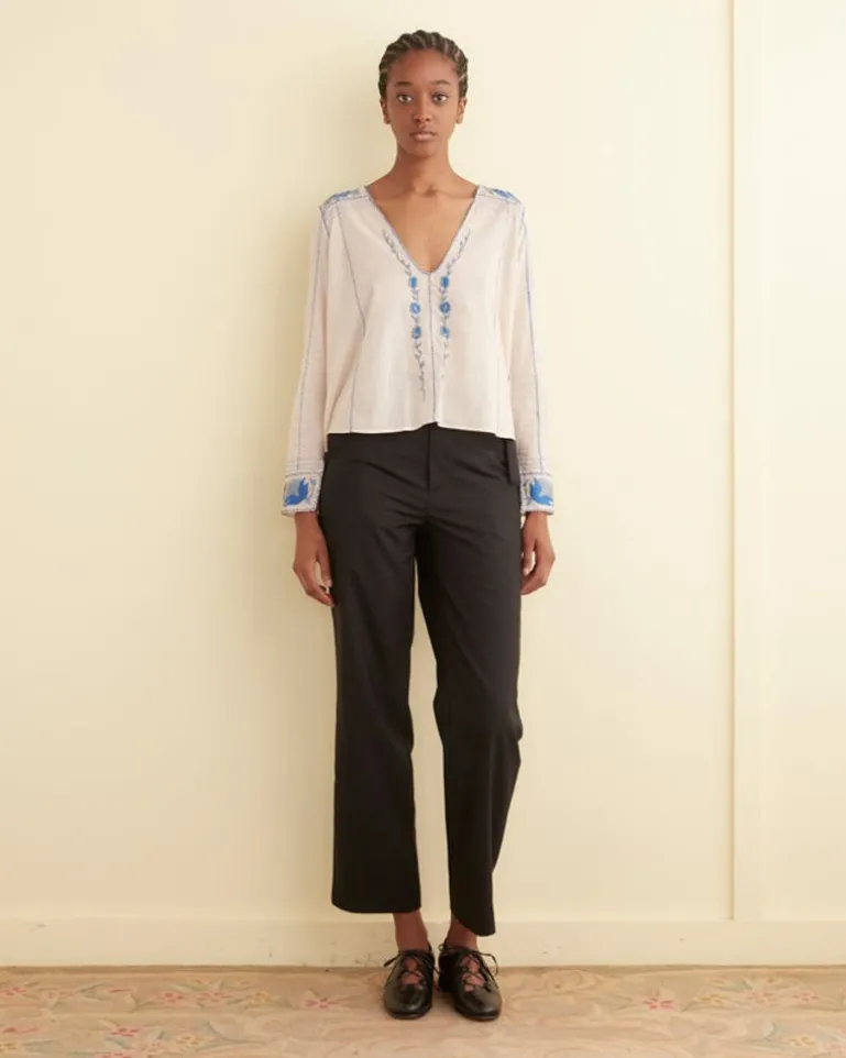 Women BODE Embroidered Cornflower Top