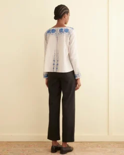 Women BODE Embroidered Cornflower Top