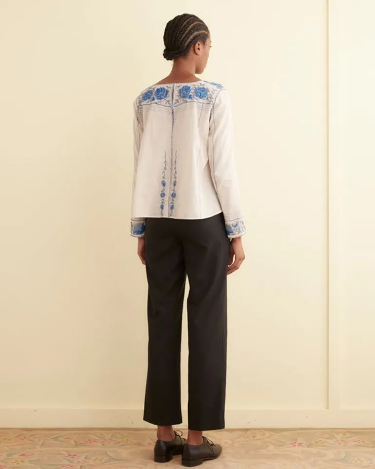 Women BODE Embroidered Cornflower Top