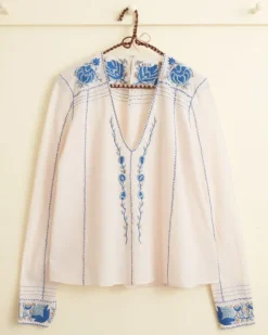 Women BODE Embroidered Cornflower Top