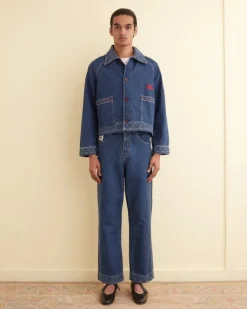Men BODE Embroidered Denim Jacket