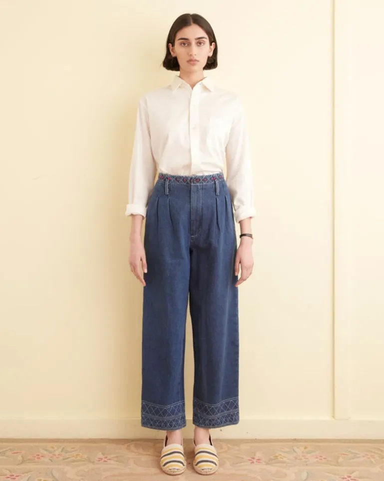 Women BODE Embroidered Denim Murray Trousers