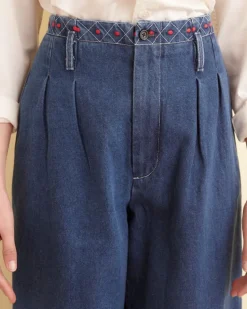 Women BODE Embroidered Denim Murray Trousers