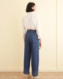 Women BODE Embroidered Denim Murray Trousers