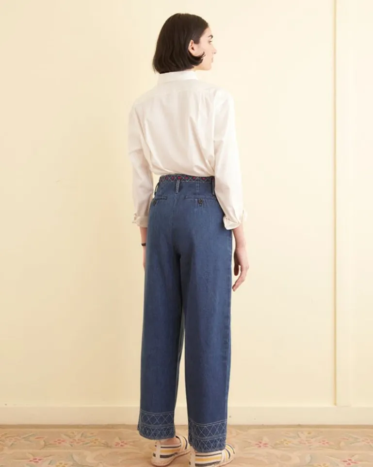 Women BODE Embroidered Denim Murray Trousers