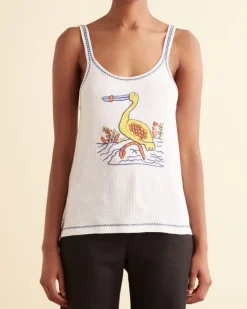 Women BODE Embroidered Heron Tank